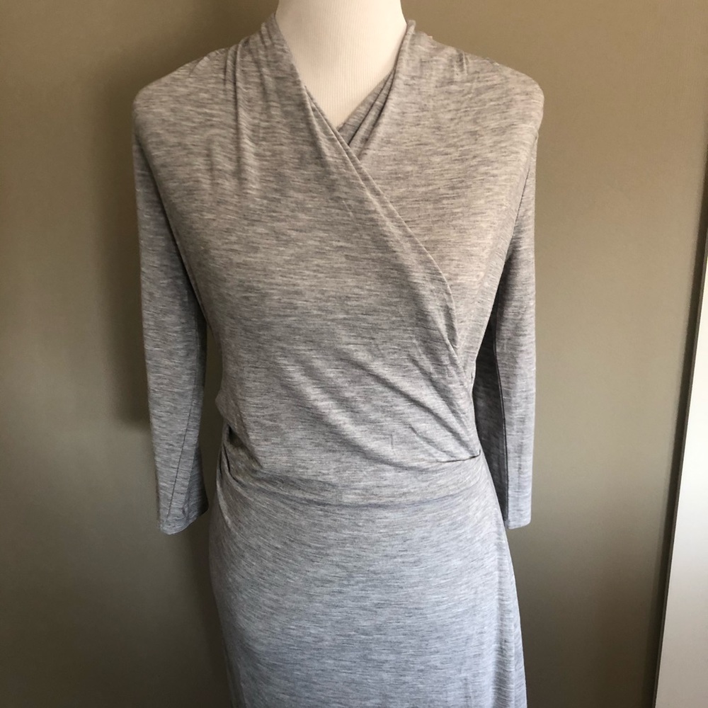 Gathered Jersey Dress Gray Ruched Petite Medium